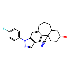 Benzo[6,7]cyclohept[1,2-f]indazole-12b(1H)-carbonitrile, 9-(4-fluorophenyl)-2,3,4,4a,5,6,7,9-octahydro-3-oxo-, (4aR,12bS)-rel-,1580505-91-4